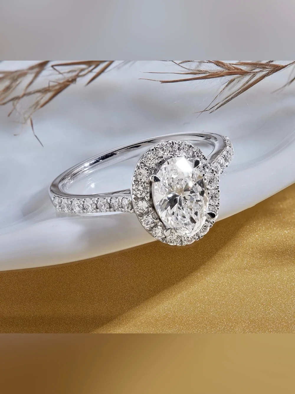 1.5 CTW Diamond Halo Ring Solid Sterling Silver White Gold Plated F-G Size 4-10